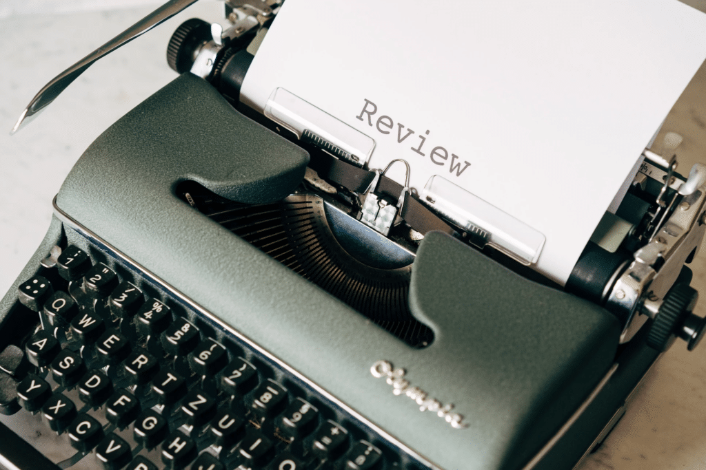review written on old fashioned typewriter