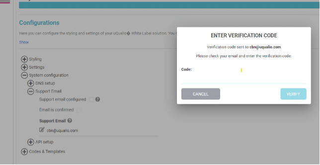Enter verification code popup