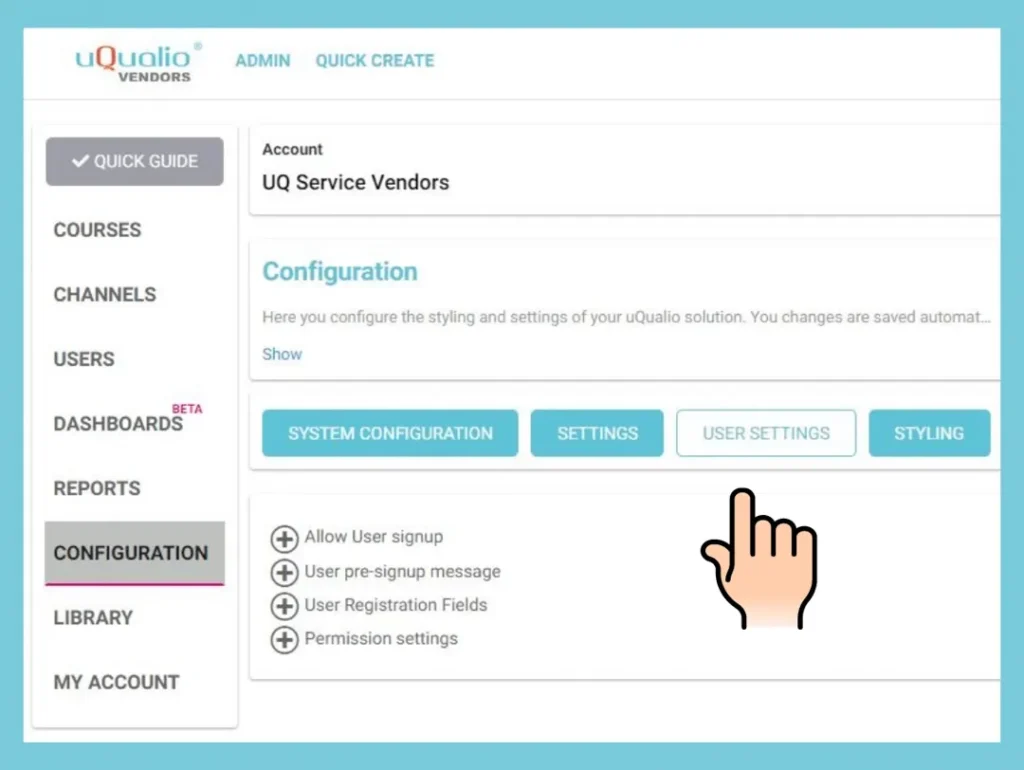 UQualio configuration platform user settings
