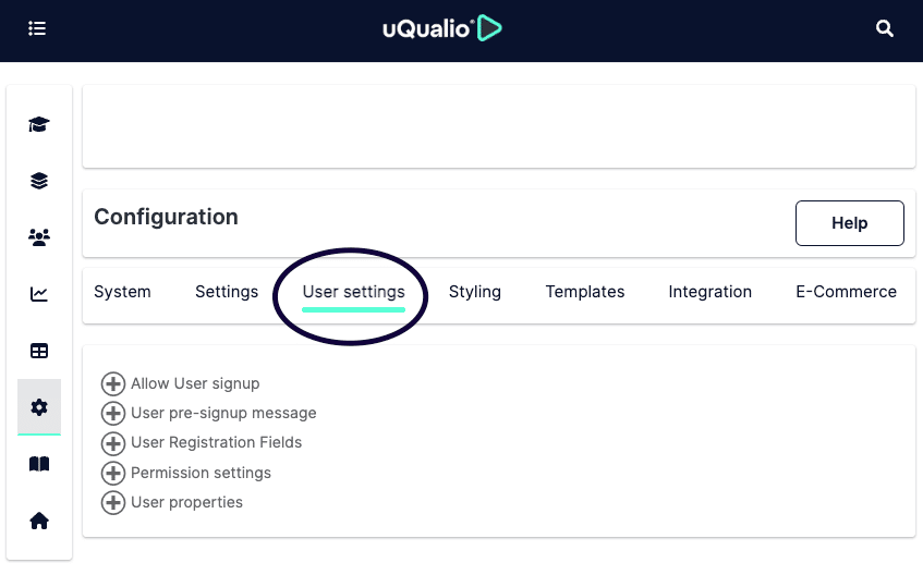 screenshot of uQualio showing the user settings must have of video learning