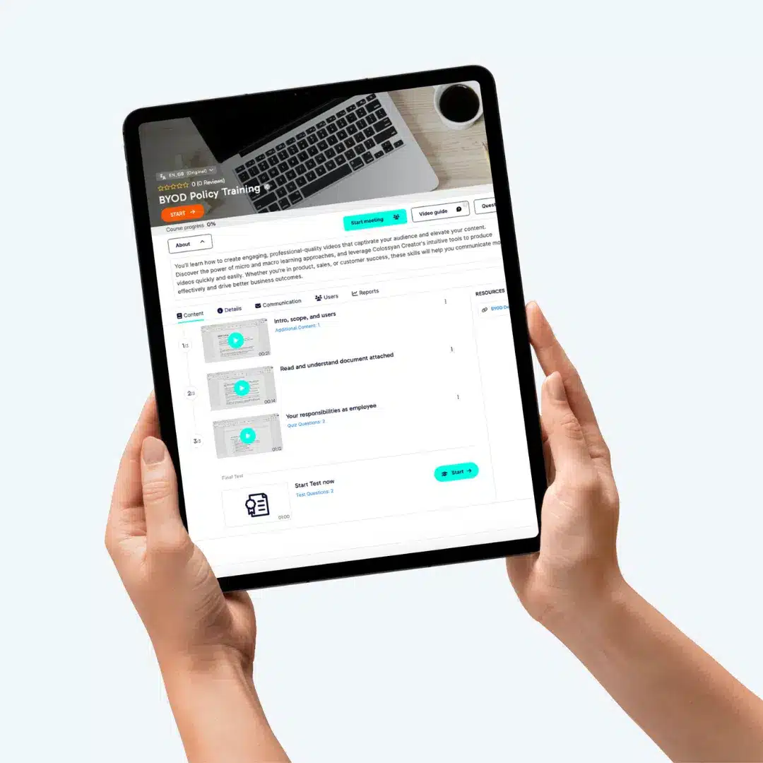 Ipad showing uQualio policy training course