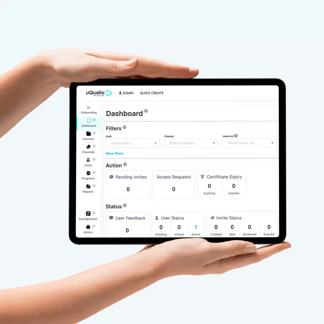 Ipad showing uQualio admin dashboard