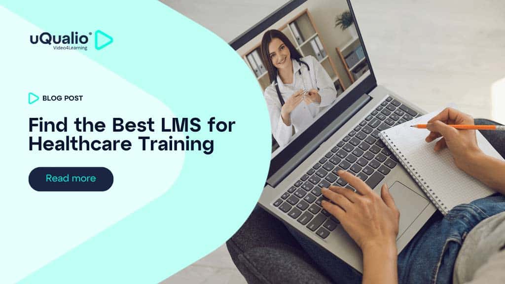 Healthcare professional on laptop screen during online training session with uQualio LMS platform