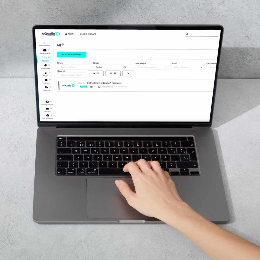 uQualio Course creation screen on a laptop