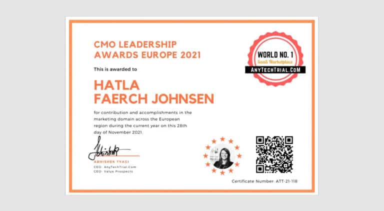 CMO leadership awards europe Marketer for the year 2021