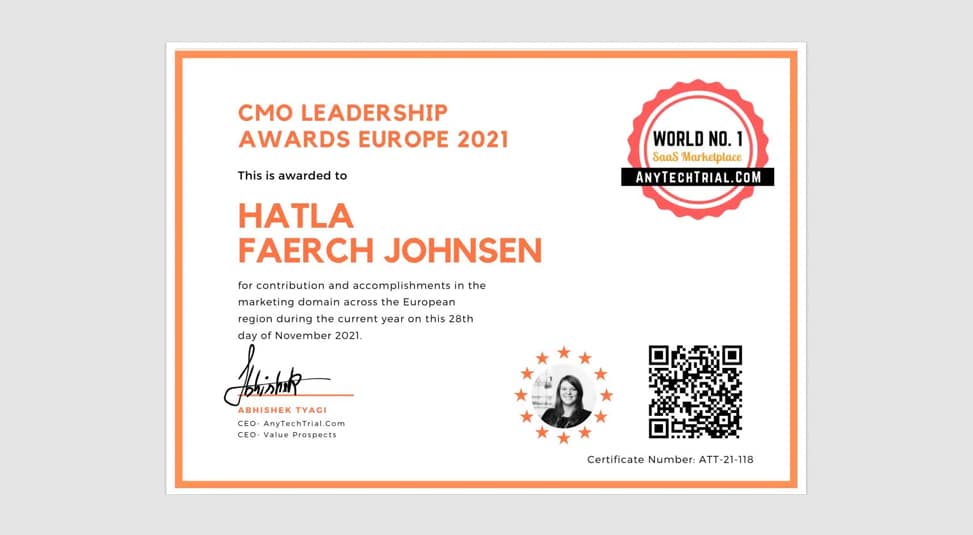 CMO leadership awards europe Marketer for the year 2021